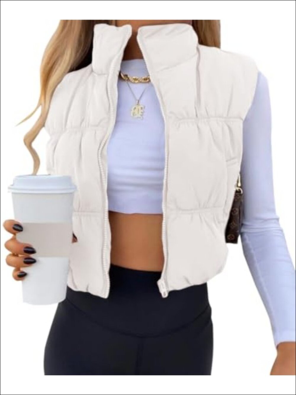 Womens Cropped Puffer Vest Lightweight Quilted Sleeveless Zip Warm Outerwear